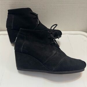 Toms Black Suede Wedge Ankle Boots